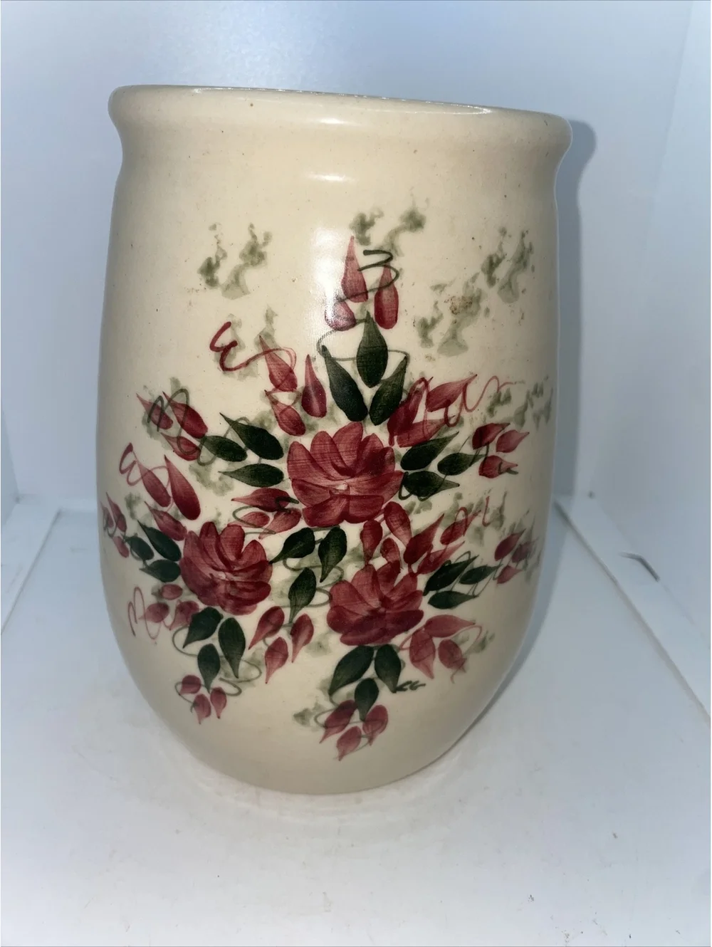 East Texas Pottery Floral Crock Vase Jar Hand Painted and Hand-Turned 6” Tall